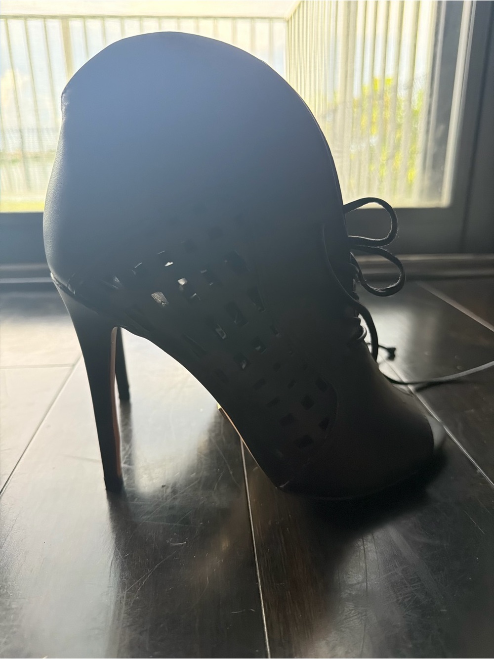 bebe Black Lace-Up Cutout Ankle Booties